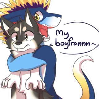 😍 My boyfrannn~ husky, anthro, furry, hug, cute, cartoon, animal telegram sticker