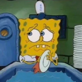 😟 Spongebob Squarepants Спанч Боб, грустный, посуда, Nickelodeon, мультфильм, Квадратные Штаны telegram sticker