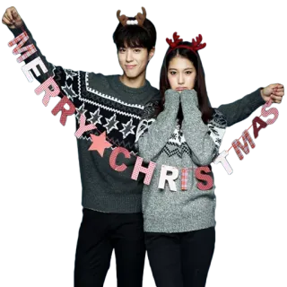 🎄 MERRY CHRISTMAS noël, fêtes, joyeux noël, couple, hiver, pulls, bois de renne telegram sticker