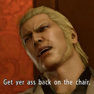 👇 Get yer ass back on the chair. arrabbiato, uomo, yakuza, videogioco telegram sticker