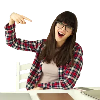 🙃 woman, girl, glasses, pointing, flannel, smiling, excited telegram sticker