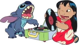 😁 Stitch Lilo & Stitch Стич, Лило, Дисней, Проигрыватель, Музыка, Милый telegram sticker