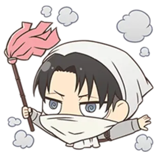 😗 Levi Ackerman Attack on Titan levi ackerman, attack on titan, anime, chibi, cleaning, mop telegram sticker