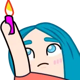 ☹️ Cartoon, Frau, Kerze, Blaue Haare, Anime whatsapp sticker