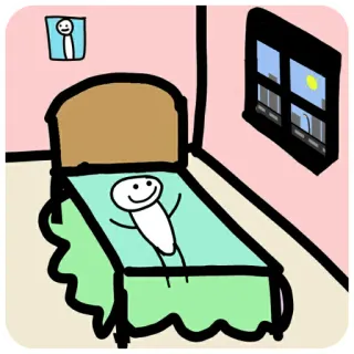 😴 monigote, cama, habitación, feliz, dibujos animados, ilustración telegram sticker