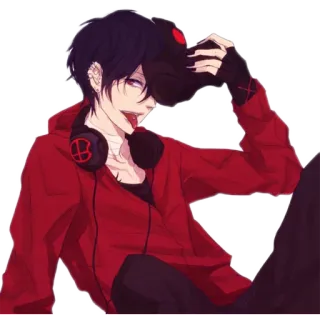 😝 애니메이션, 소년, 캐릭터, 후드티, 헤드폰, 만화 telegram sticker