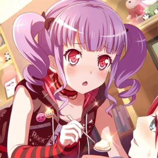 🥺 Rock anime, pelo morado, ojos rojos, comiendo, lindo, sticker telegram sticker