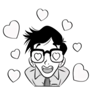😍 любовь, влюблённый, ботаник, очки, сердечки, мультфильм telegram sticker