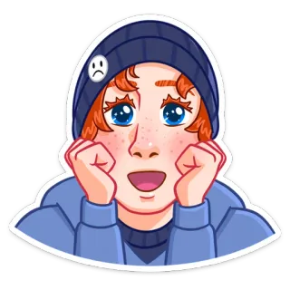 😍 sticker, hoạt hình, cô gái, chân dung, dễ thương, tàn nhang, mũ beanie telegram sticker