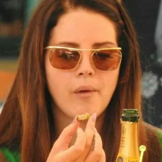 🍒 Lana Del Rey singer, celebrity, woman, eating, bottle telegram sticker