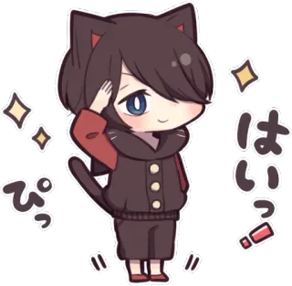 😉 はいっ gato, anime, manga, lindo, brillo, japonés whatsapp sticker