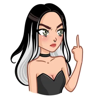 🙄 dibujos animados, chica, dedo corazón, ofensivo, actitud whatsapp sticker