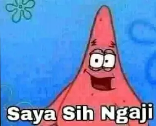 ➖ Patrick Star Spongebob Squarepants Saya Sih Ngaji Dessin animé, Patrick Étoile, Bob l'éponge, Texte, Indonésien, Ngaji telegram sticker