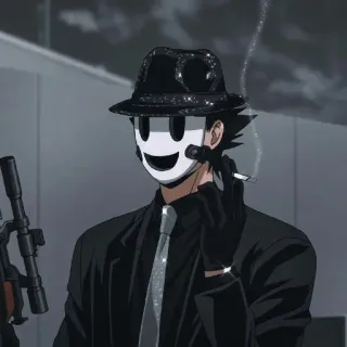 🎭 Аниме, Персонаж, Маска, Пистолет, Курение, Шляпа telegram sticker