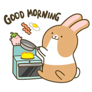 🌞 GOOD MORNING bunny, rabbit, cooking, breakfast, good morning, cute, cartoon telegram sticker