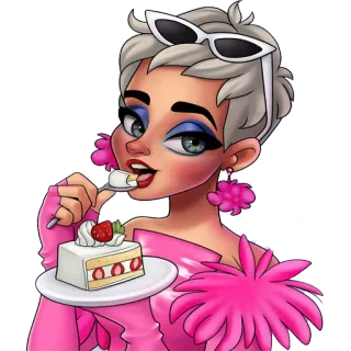 🍰 여자, 케이크, 딸기, 디저트, 음식, 만화, 세련된, 먹는 telegram sticker