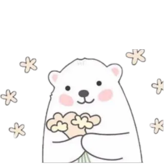 💐 niedźwiedź polarny, słodkie, kwiaty, naklejka, zwierzę whatsapp sticker