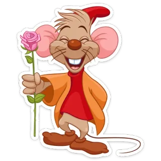 🌷 Gus Cinderella souris, dessin animé, fleur, Disney, Cendrillon, personnage, Gus whatsapp sticker