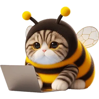 🤓 แมว, ผึ้ง, ชุด, แล็ปท็อป, สัตว์, น่ารัก, ตลก whatsapp sticker