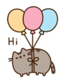 🎈 Pusheen Hi chat, ballons, mignon, Pusheen, salut, salutation telegram sticker