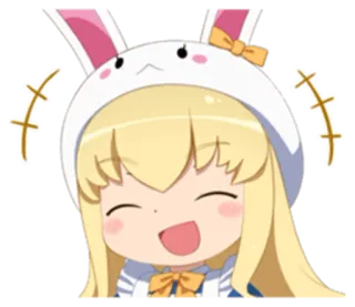 😄 anime, girl, cartoon, cute, rabbit hat, happy, blond hair telegram sticker