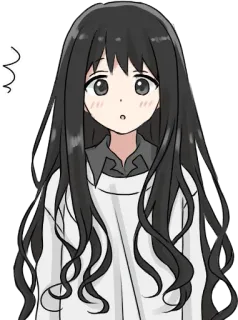 😦 gadis anime, kartun, terkejut, tersipu, rambut panjang, kawaii, imut, anime telegram sticker