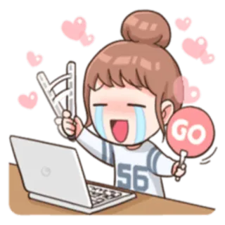 😙 GO 応援, ファン, 漫画, ラップトップ, 興奮, ハート, かわいい whatsapp sticker