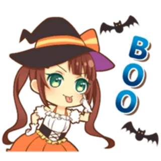 😜 BOO 할로윈, 마녀, 귀여운, 무서운, 만화, 부, 박쥐, 치비 telegram sticker