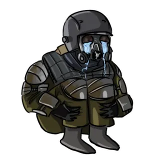 😭 soldado, llorando, triste, máscara de gas, casco, militar telegram sticker