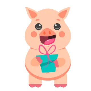 🥳 pig, animal, cartoon, gift, cute, illustration telegram sticker
