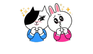 😙 милый, мультфильм, кролик, кошка, дружба, блестки whatsapp sticker