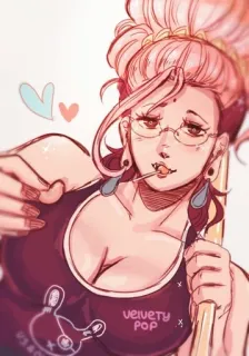 🌟 velvety POP 애니메이션, 여자, 막대사탕, 안경, 귀걸이 telegram sticker