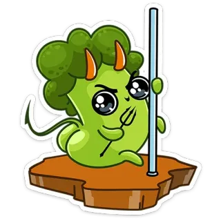 😈 brócolis, desenho animado, diabo, fofo, vegetal, pole dance whatsapp sticker