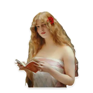 📖 woman, portrait, reading, book, art, vintage, dress telegram sticker