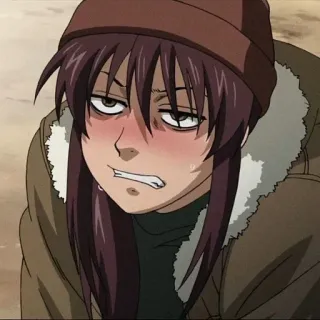 😊 Revy Black Lagoon Anime, Mädchen, genervt, rot, Jacke whatsapp sticker
