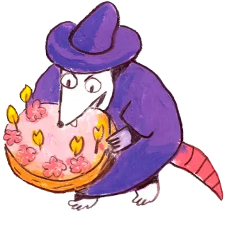 🥳 szczur, ciasto, wiedźma, urodziny, kreskówka, ilustracja telegram sticker