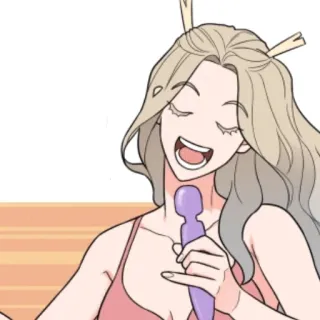 🖤 mulher, cantando, alegre, microfone, cabelo, desenho animado whatsapp sticker