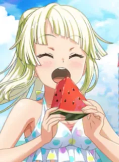 😋 anime, girl, watermelon, summer, beach, cute telegram sticker