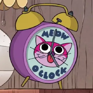 🕖 MEOW O'CLOCK cat, clock, alarm, cartoon, pink, meow telegram sticker