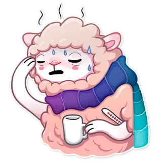 🤒 Schaf, krank, krank, Erkältung, Grippe, Thermometer, Tasse, Schal whatsapp sticker