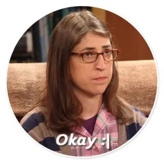 😕 Amy Farrah Fowler The Big Bang Theory Okay :| serie de televisión, personaje, ok, expresión, Mayim Bialik, The Big Bang Theory, Amy Farrah Fowler whatsapp sticker