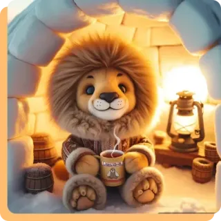 🤗 Winter Zoo lew, zima, zoo, słodki, zwierzę, kreskówka, igloo whatsapp sticker