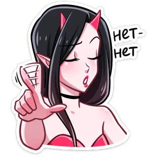 ☝️ нет-нет демон, девушка, рога, нет, мультфильм, аниме telegram sticker