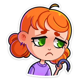 ☹️ girl, cartoon, sad, horseshoe, red hair whatsapp sticker