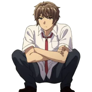 👋 Anime, Personaggio, Accovacciato, Uniforme scolastica, Cartone animato telegram sticker