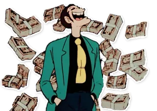 💵 Arsène Lupin III Lupin the 3rd деньги, мультфильм, аниме, богатство, успех, праздник whatsapp sticker