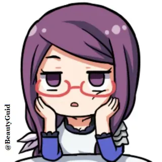 😕 @BeautyGuid anime, woman, purple hair, bored, chibi telegram sticker