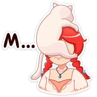 😒 M.... แมว, ผู้หญิง, สติกเกอร์, น่ารัก, ผมแดง, เปีย, การ์ตูน whatsapp sticker
