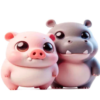 🥹 cerdo, hipopótamo, lindo, animales, dibujos animados, kawaii telegram sticker