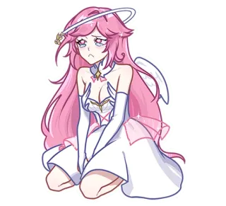 😢 anime meisje, roze haar, engel, huilen, handschoenen, verdrietig, kawaii telegram sticker